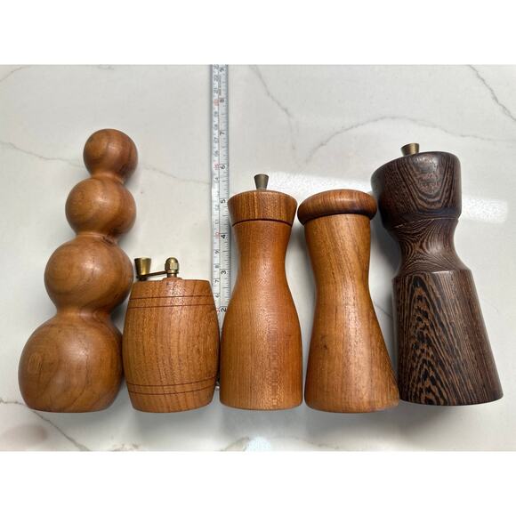 NEW Unique Collection of 5 Vintage Denmark Pepper Mills Teak Wood - Picture 13 of 13